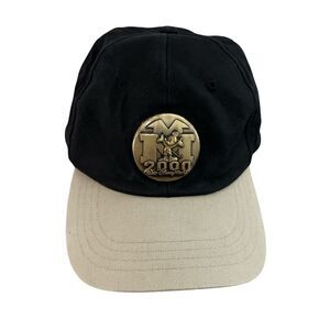 Vtg Disney World 2000 Metal Logo Black/Khaki Adjustable Strap Baseball Dad Hat